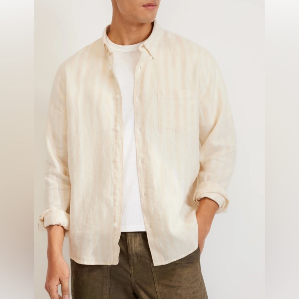 Everlane Linen Standard Fit Shirt Button Down long Sleeve Khaki M